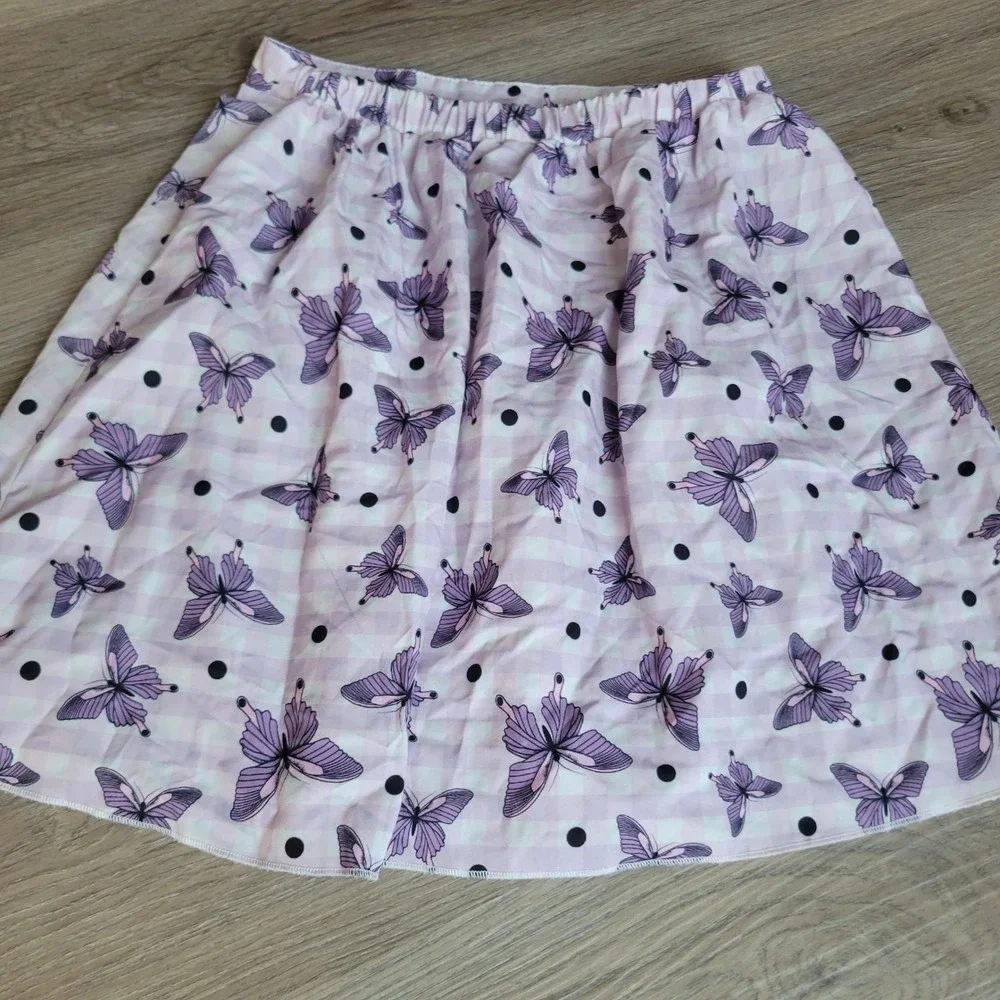 Girls Skirt Size 160 Pink Gingham Butterfly Pleated A-Line Casual School
